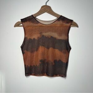 Brown and Black Tie Dye Mesh Crop Top